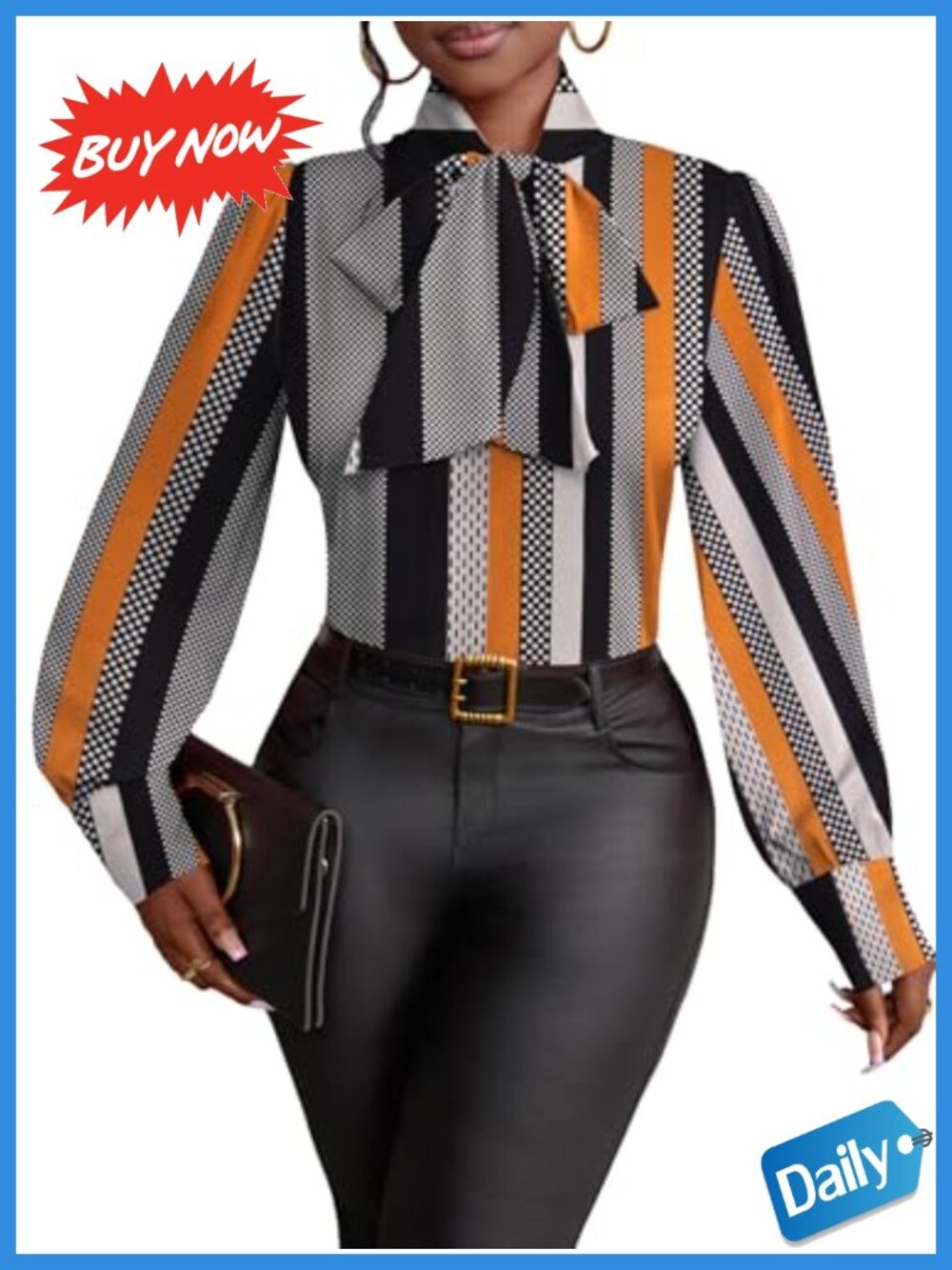 Women's Bow Tie Neck Blouse Long Sleeve Office Shirt Regular Fit
